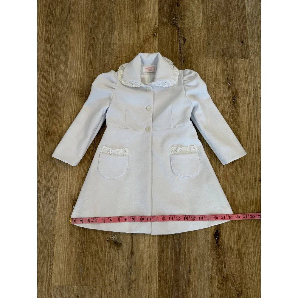 Eyelet Lace Trim Dress Coat Kids Sz 4 White A-Line Formal Outerwear Handmade